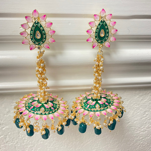 Emerald Nashira Meenakari Jhumka Earrings
