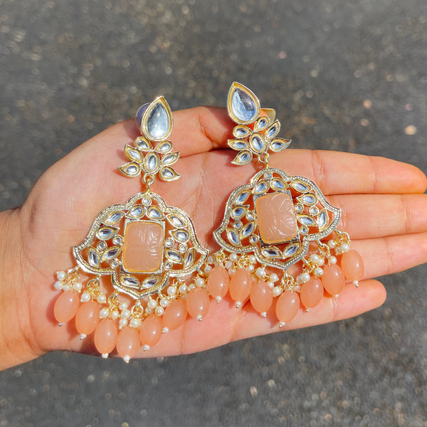 Peach Krishanya Kundan Earrings