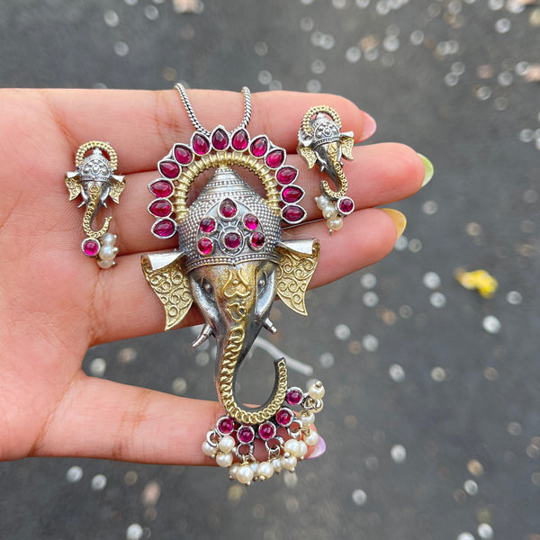 Ruby Ganesh Long Necklace Set