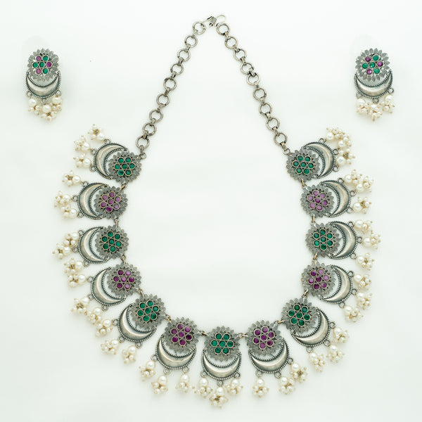 Multicolor Zebia Oxidized Necklace Set