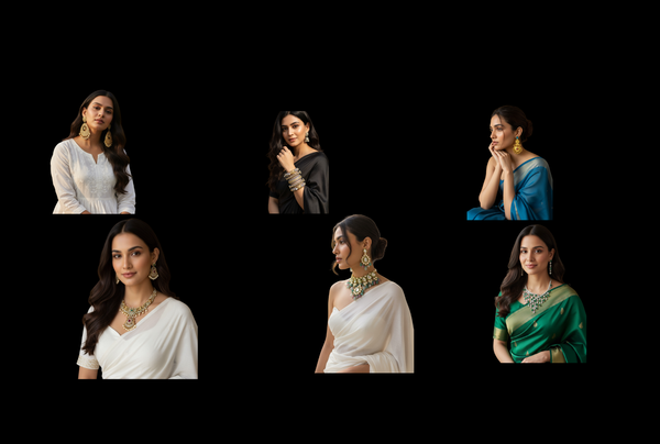 Luxury Indian jewelry flat lay featuring gold-plated Kundan set, Polki earrings, and pearl choker | Shop authentic South Asian jewelry online USA