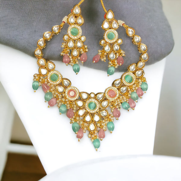 Mint Pink Aayra Kundan Necklace Set