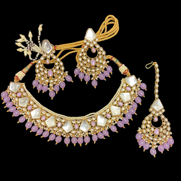 Lavender Unnati Kundan Necklace Set