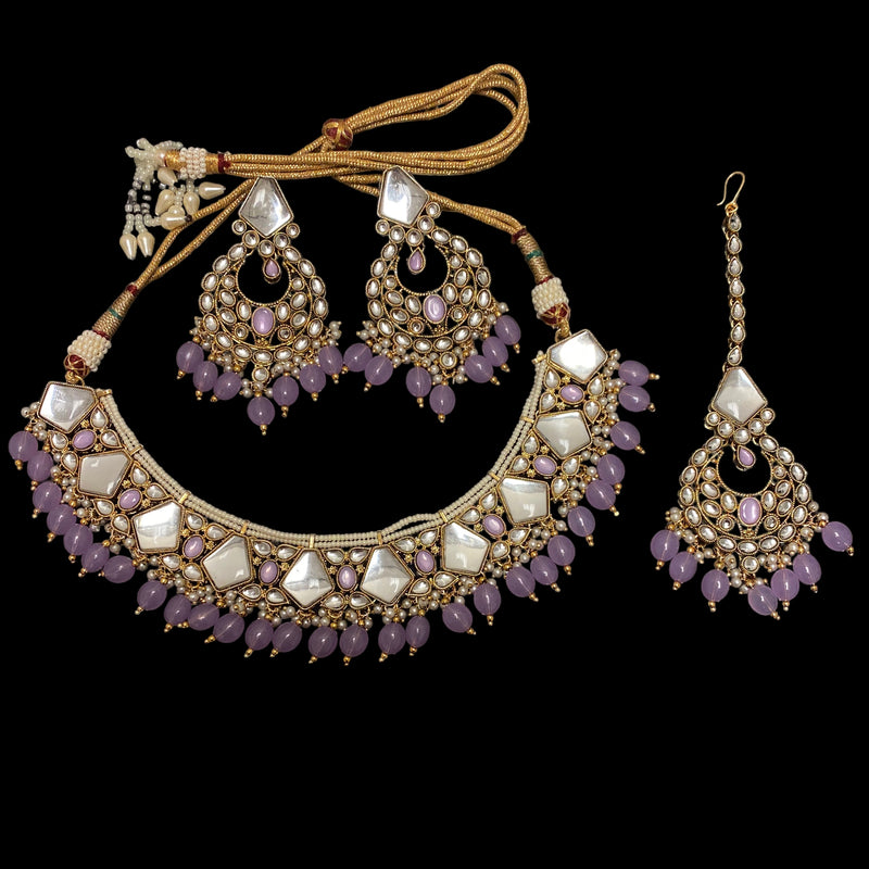 Lavender Unnati Kundan Necklace Set