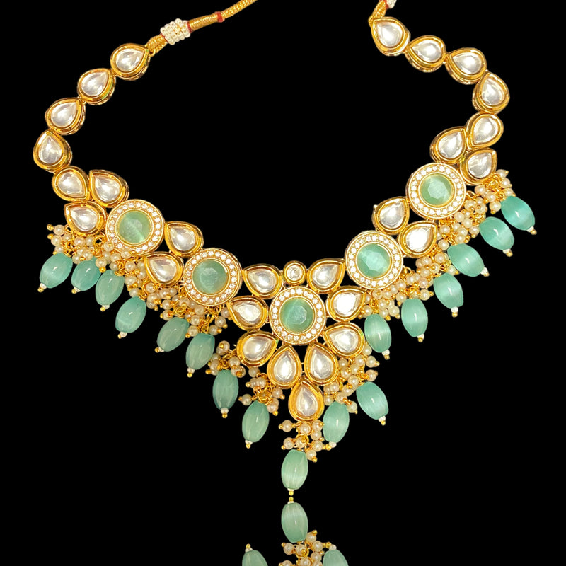 Teal Aayra Kundan Necklace Set