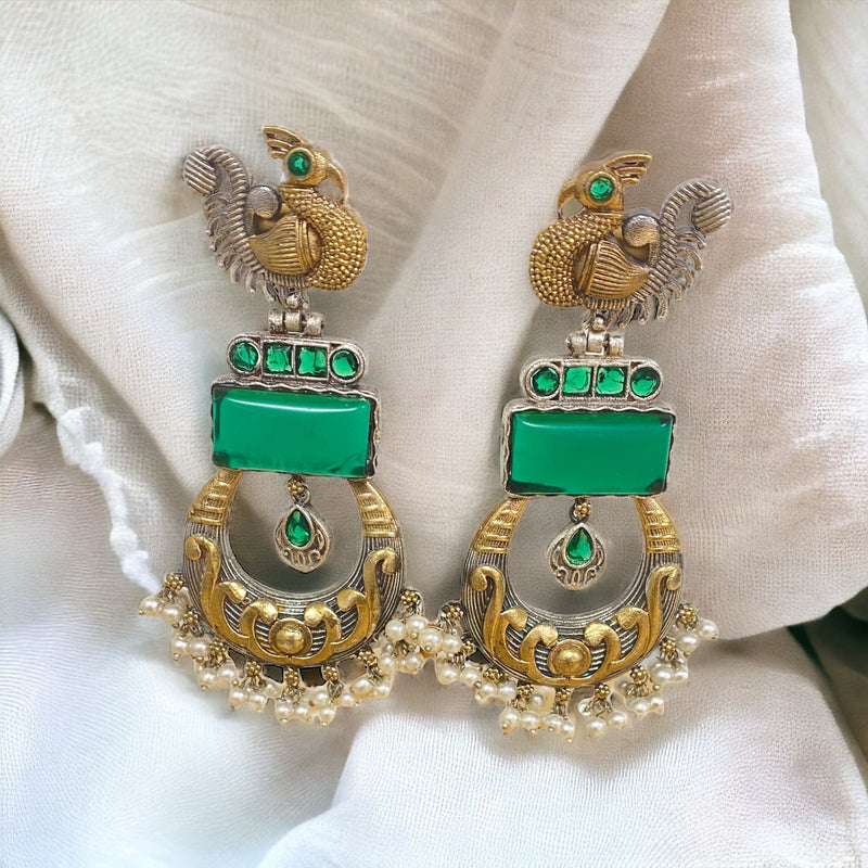 92.5 Silver Coated Emerald Revanthi Dual Tone Earrings