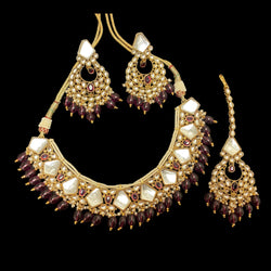 Wine Unnati Kundan Necklace Set