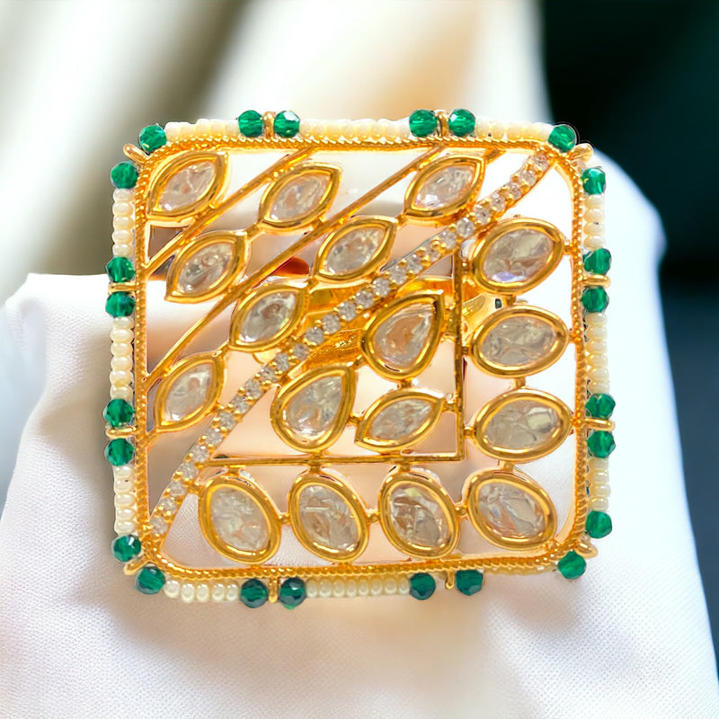 Showcasing this rectangular gold plated silver foil adjustable ring from the best Indian jewelr store in Pleasanton, California.