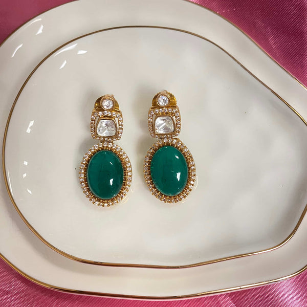 Green Earrings with CZ and Kundan featuring Indian and Pakistani Jewelry.