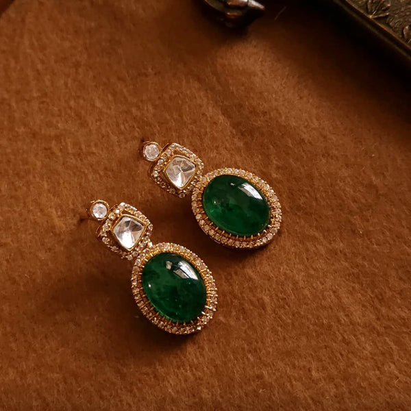 Emerald Earrings with CZ/AD and Kundan from Online Indian Jewelry.