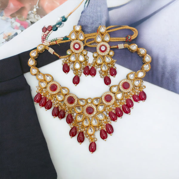 Red Aayra Kundan Necklace Set