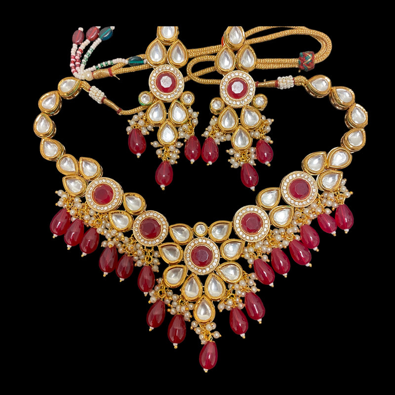 Red Aayra Kundan Necklace Set