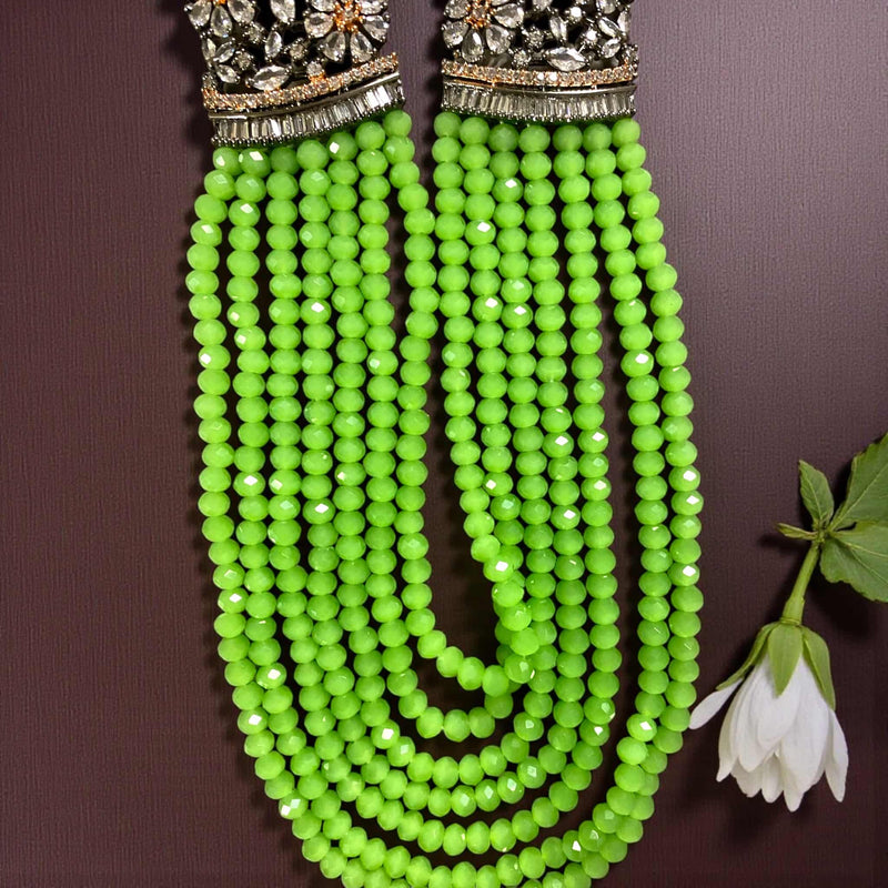 Green Mahima Cubic Zirconia Long Necklace Set