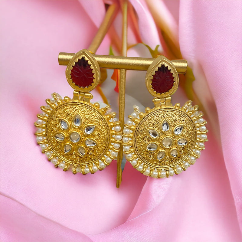 Hema Maroon Amrapali Gold Kundan Earrings