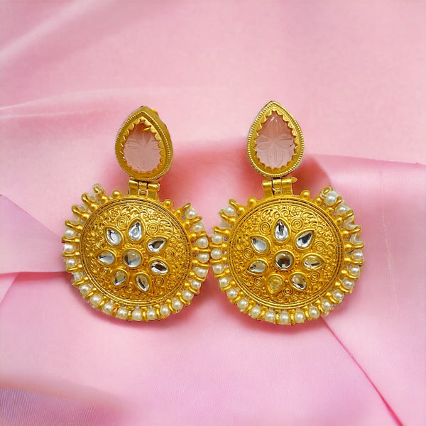Hema Pink Amrapali Gold Kundan Earrings