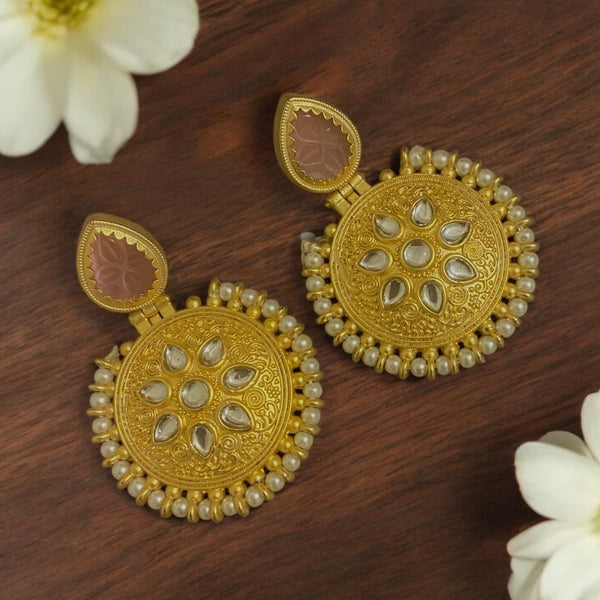 Hema Pink Amrapali Gold Kundan Earrings