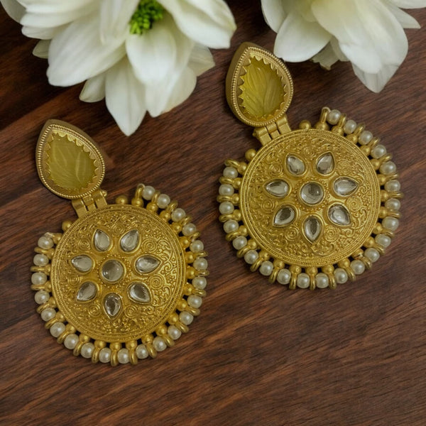 Hema Yellow Amrapali Gold Kundan Earrings