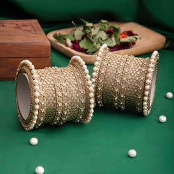 Indian Jewelry Antique Gold Bangles with pearl and AD.