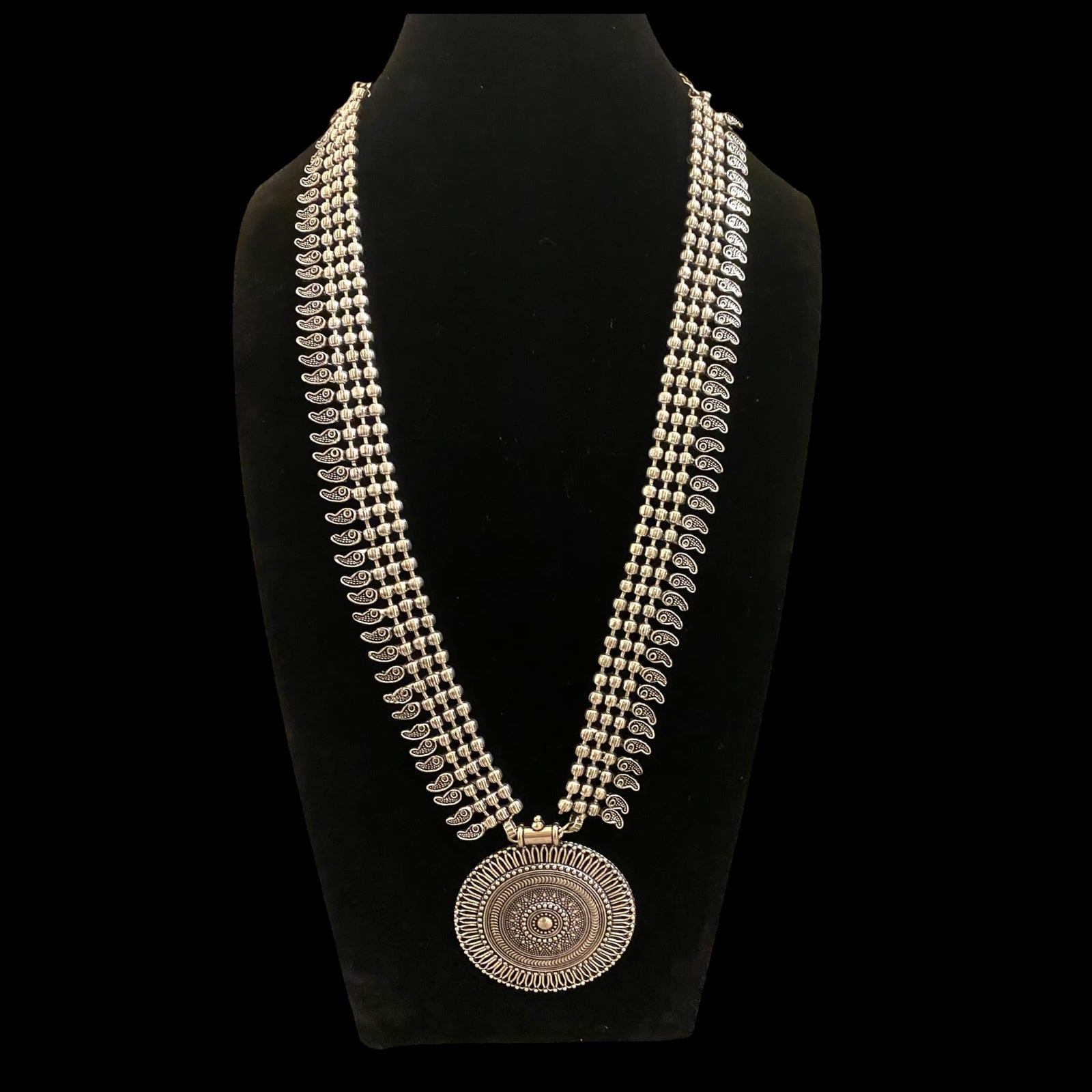 Zeenat Oxidized Silver Long Necklace Set – Romikas
