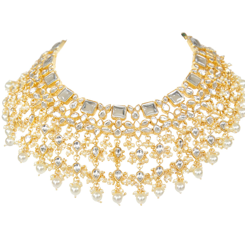 Kundan Necklace made with high qualty kundan and pearls featuring Indian jewelry.