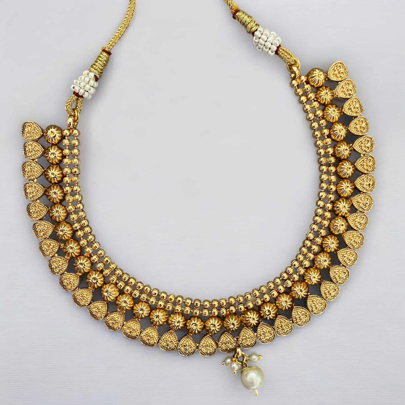 Leela Gold Temple Necklace Set With Pearl