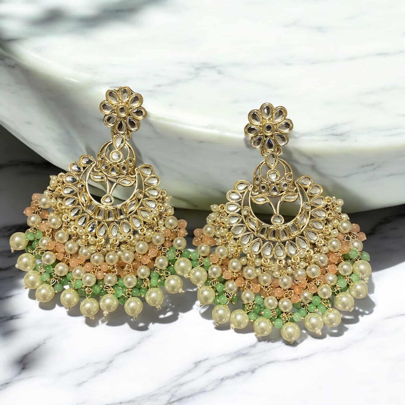 Mint and Pink Kundan Earrings with Pearls | South Asian Bridal Jewelry USA | Indian Wedding Earrings for Bride | Traditional Desi Earrings with Multicolor Beads | Handmade Ethnic Jewelry for Lehenga, Saree, or Reception Looks | Kundan Pearl Earrings for Mehndi, Sangeet, and Festive Occasions | Indian American Wedding Accessories.