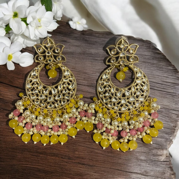 Kundan Chandbali Earrings with Pearls | Green-Pink and Yellow-Pink Variations | Traditional Indian Jewelry | Intricate Kundan Craftsmanship | Bridal and Festive Earrings | South Asian Ethnic Accessories | Perfect for Weddings and Celebrations |