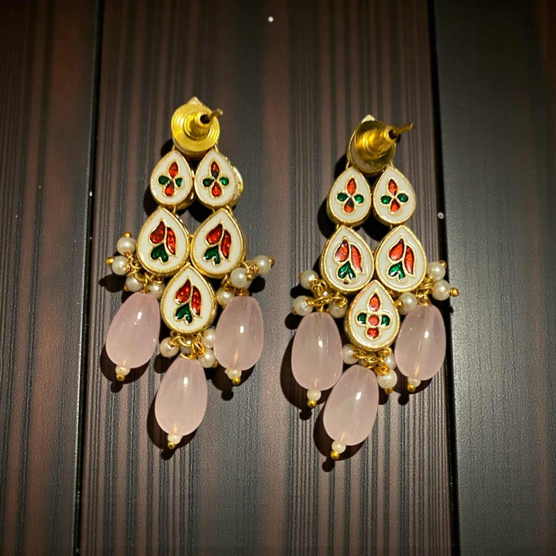 Back view of gold plated Kundan earrings showing secure push-back closure and smooth polished backing. Highlights handcrafted quality and comfortable wear. Ideal for Indian bridal jewelry, festive outfits, and elegant ethnic fashion.