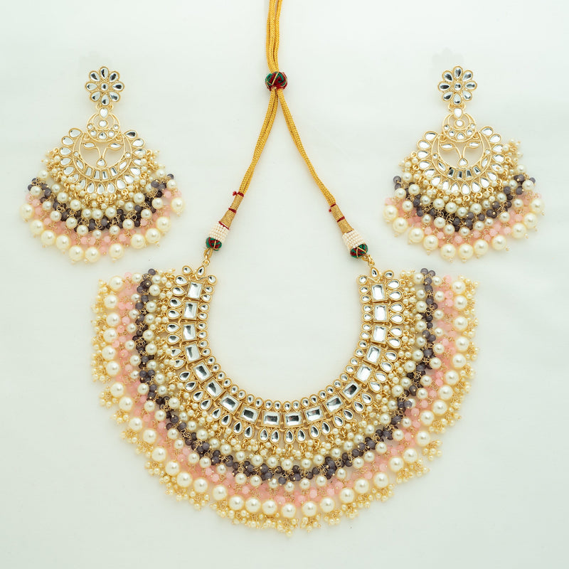 Kundan Necklace Set with Colored Beads and Pearls, Traditional Indian Jewelry, Kundan Work, Indian Wedding Jewelry, Ethnic Jewelry for Festive Occasions, Royal Kundan Jewelry Set.