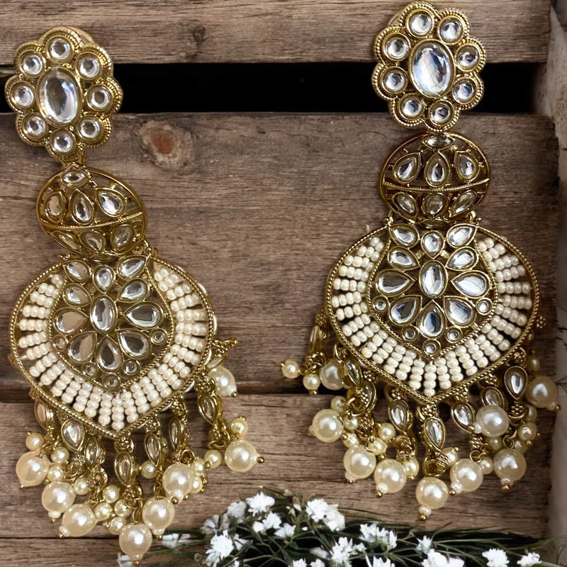 Pearl Chandbali Earrings | Elegant Crescent Design with Pearls in Gold Finish | Traditional South Asian Jewelry for Weddings and Festive Occasions | Perfect Ethnic Earrings for Indian and Pakistani Outfits | Bridal Accessories |