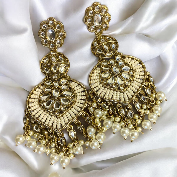 Timeless Pearl Earrings l Pearl Chandbali Earrings | Traditional Crescent-Shaped Earrings with Pearls | South Asian Jewelry in Gold Finish | Perfect for Weddings, Festive Occasions, and Ethnic Wear | Elegant Bridal Accessories |