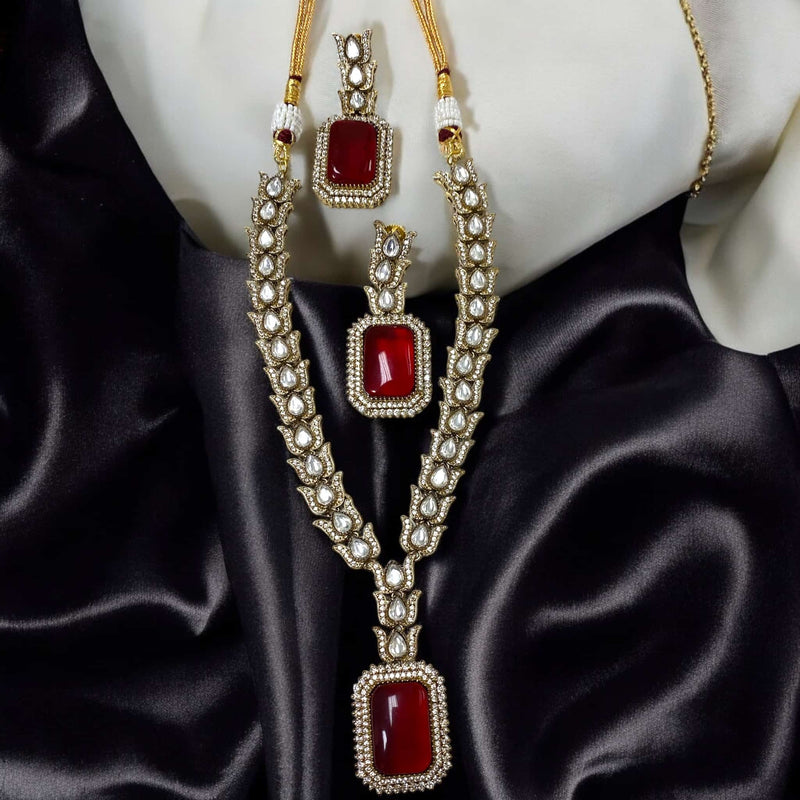 Kundan and CZ Necklace Set in Black Finish | Statement Ruby Stone Necklace with Earrings | South Asian Bridal Jewelry | Ethnic Wedding Jewelry | Traditional Indian Necklace | Festive Wear Accessories | Handmade Kundan Jewelry | Elegant Black Polish Necklace