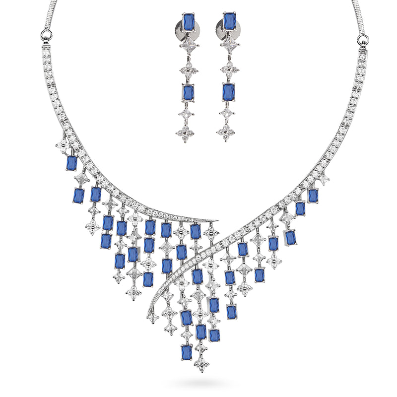 Cubic Zirconia Necklace Set with blue stones featuring Indian, Pakistani Jewlery.