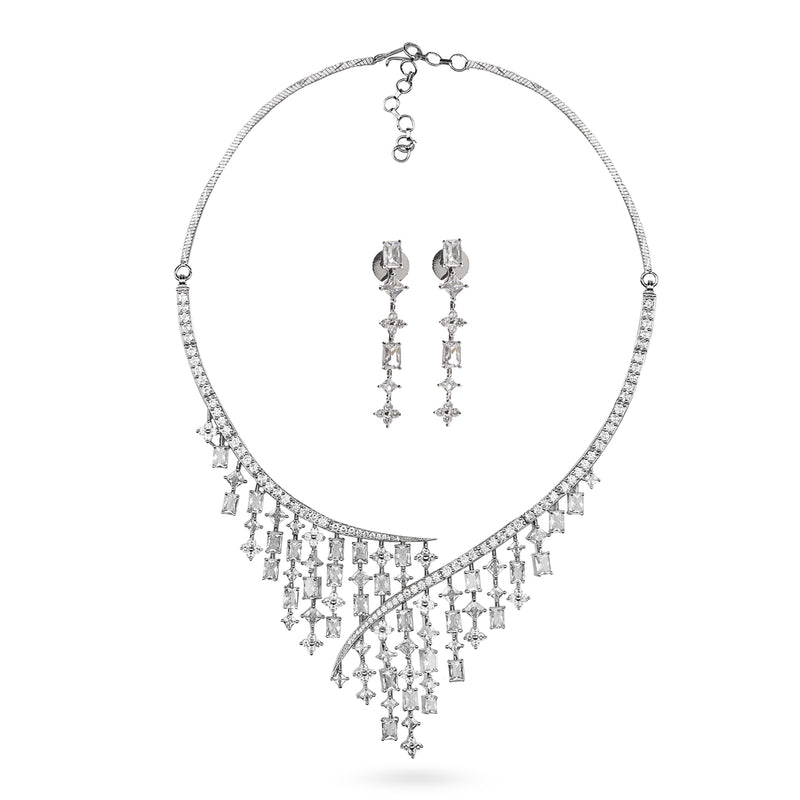 AD/CZ Necklace Set made with all clear CZ stones. Comes with necklace from Indian Jewelry.