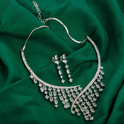 White CZ Stone Necklace Set with earrings featuring desi and western jewelry.