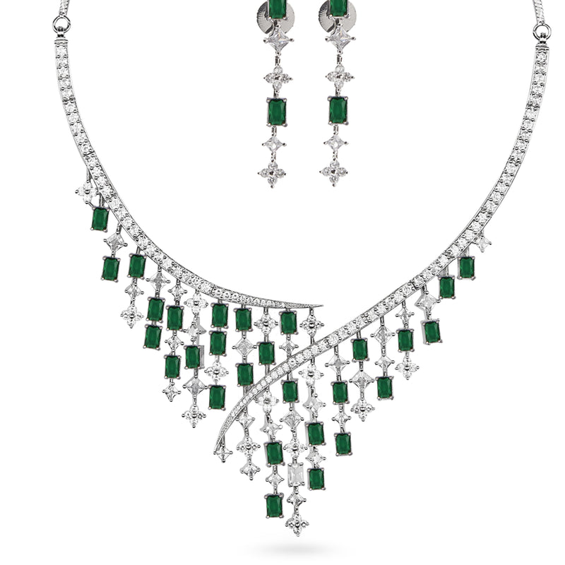 Indian, Pakistani Jewelry featuring white and emerald american diamond stones. Comes with earrings with high quality stones.