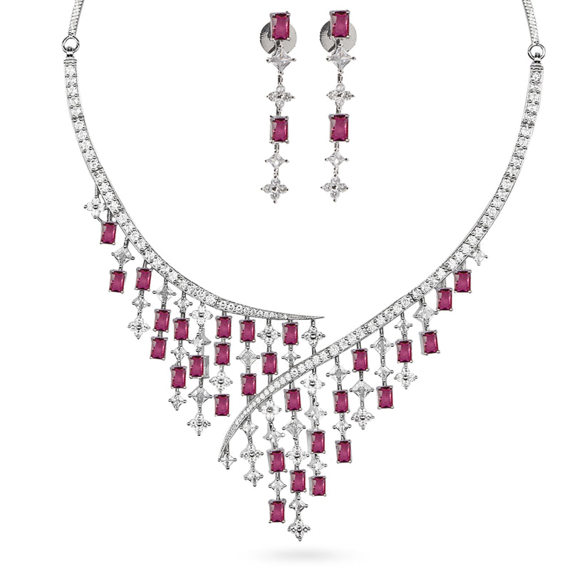 Naurina CZ Pink Necklace Set