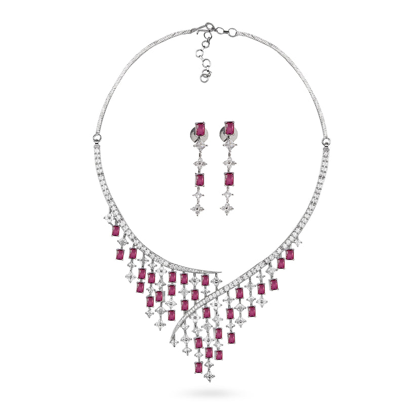 Naurina CZ Pink Necklace Set