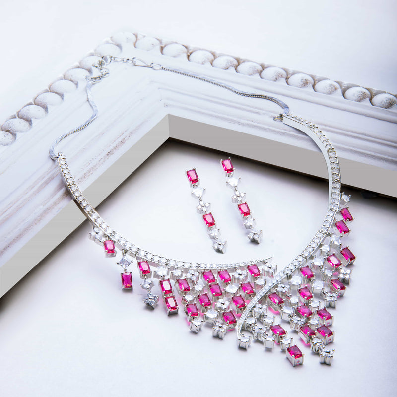 Naurina CZ Pink Necklace Set