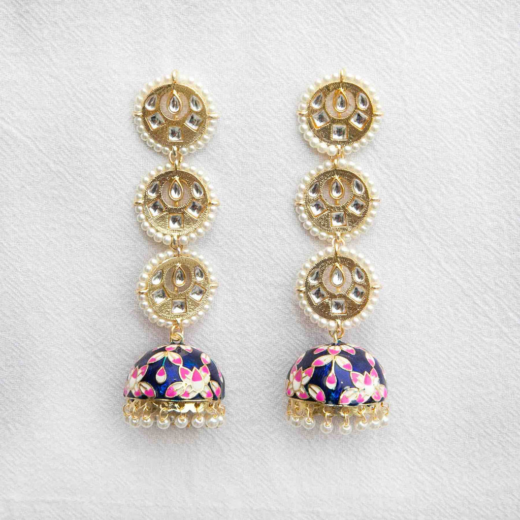 Navy Blue Color Oxidised Jhumka Earrings (GSE814NBLU)