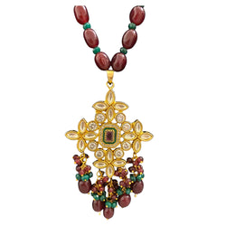 Neha Maroon Green CZ Kundan Long Necklace Set