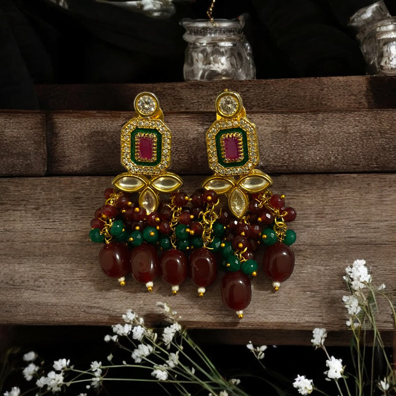 Neha Maroon Green CZ Kundan Long Necklace Set