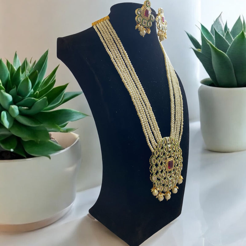 Layered Pearl Mala Set with Meenakari, Kundan, and Ruby Beads | Indian Jewelry |Traditional South Asian Necklace| Multi-layered Pearl Necklace with Intricate Meenakari and Kundan Work | Perfect for Bridal,  Festive Occasions| Elegant Heritage Jewelry