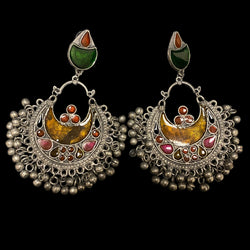 Brown Gul Meenakari Chandbali Earrings