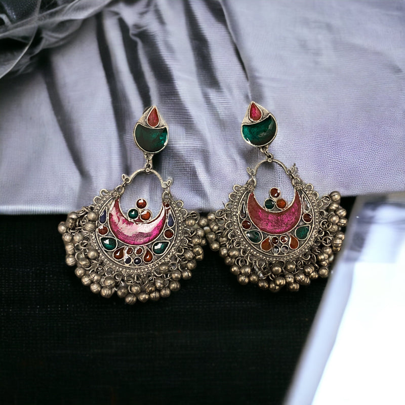 Pink Gul Meenakari Chandbali Earrings