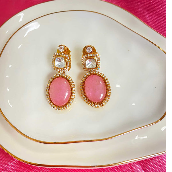 Pink Earrings with Kundan and Cubic Zirconia featuring Indian and Pakistani Jewelry.