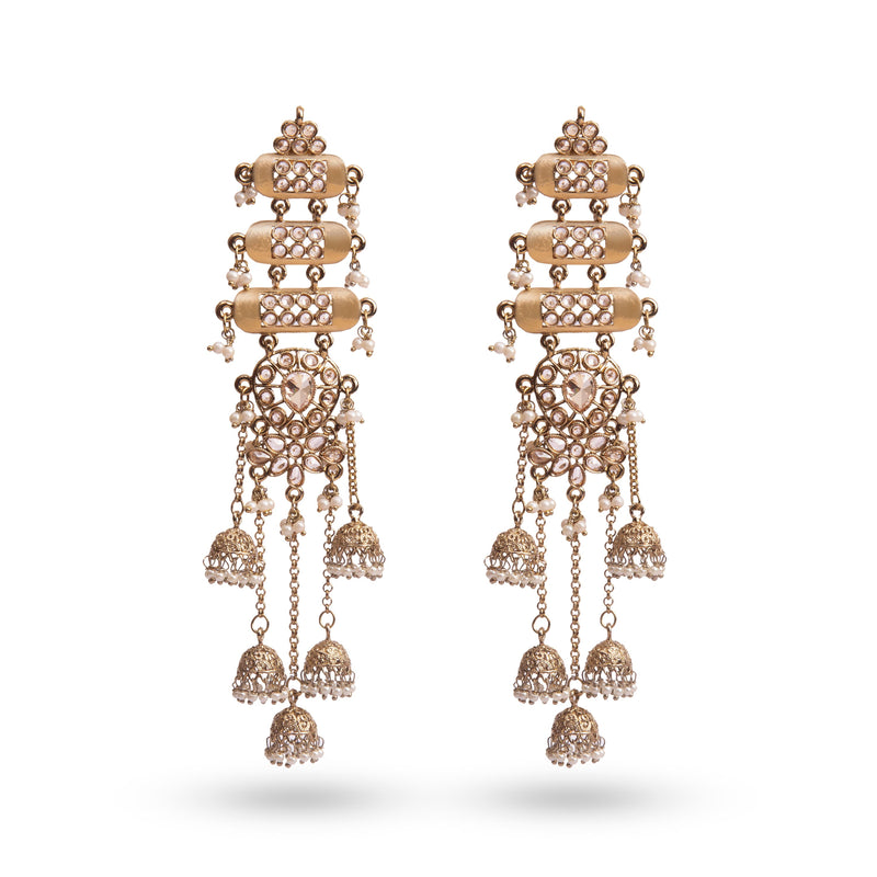 Piya Gold Plated Polki Jhumka  Pearl Earrings