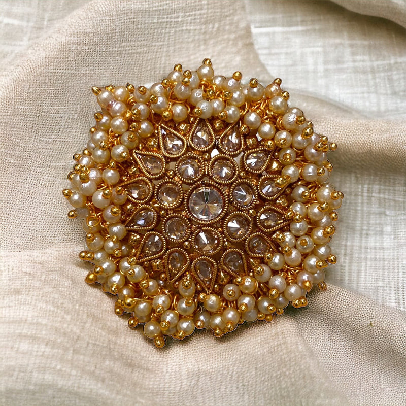 Featuring Indian Jewelry USA is this Polki Ring With Cluster Pearls.