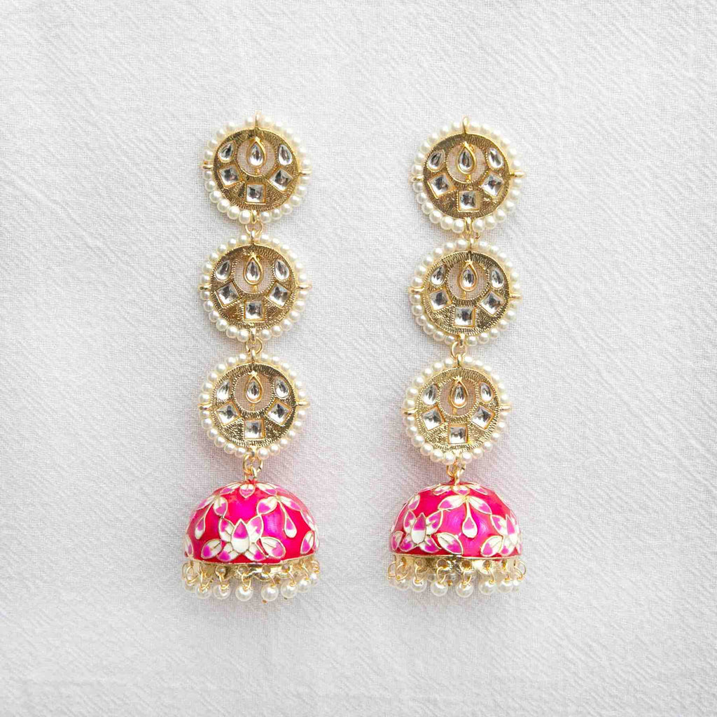 Light Pink Meenakari Lotus Jhumka Earring for Wedding by FashionCrab® -  FashionCrab.us