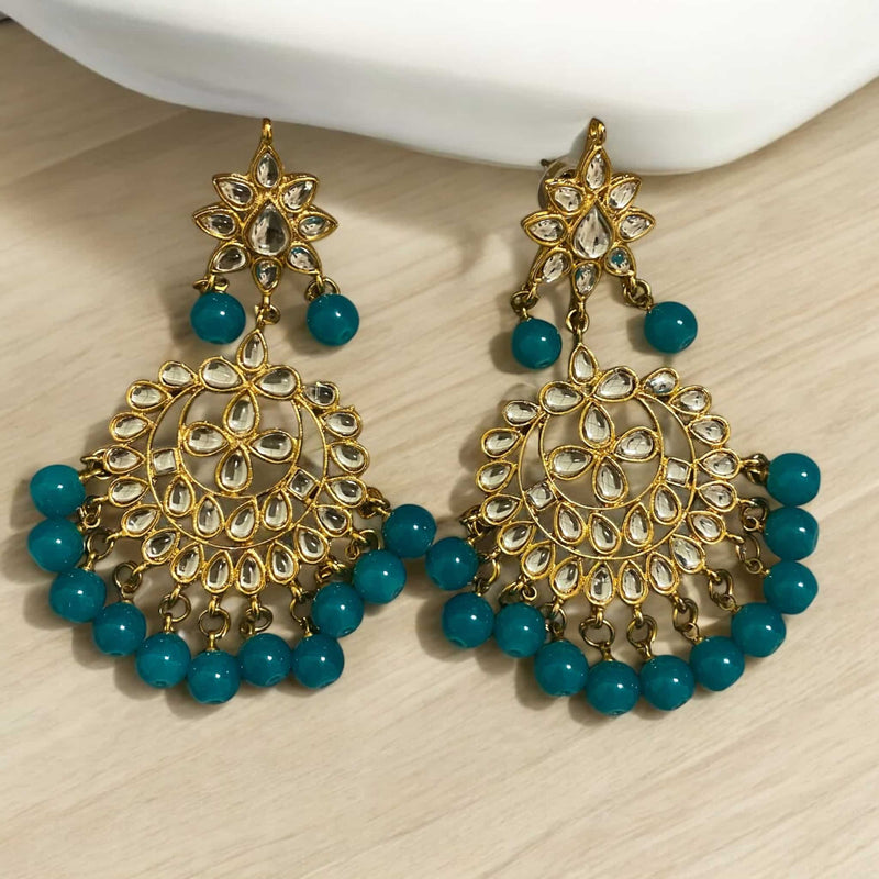 Rama Green Kundan Earrings | Indian Online Jewelry | Gold-Plated Jhumka Earrings with Pearls & Green Beads | Traditional Pakistani Jewelry | Bridal & Festive Earrings | Discounted Jewelry for Weddings, Mehendi & Haldi | Ethnic South Asian Earrings for Parties & Special Occasions